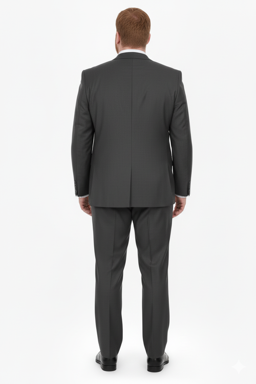 Mix And Match Suits Men's Portly Fit Charcoal Gray Solid 2 Button Super 130'S Suit - Options: Dark Grey Suit Executive Fit Suit - Mens Portly Suit