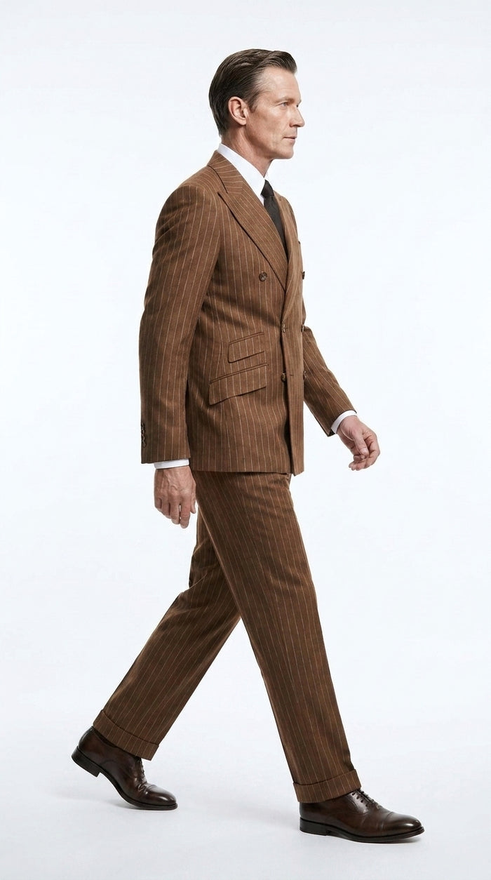Men’s Vintage Brown Pinstripe Double-Breasted Suit – Classic 1920s Gatsby and 1930s 1940s 1950s Suit