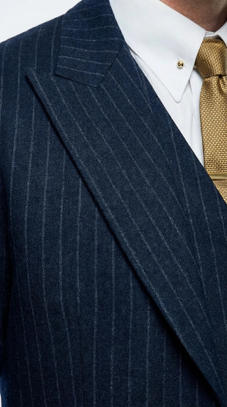 Men’s Navy Blue Pinstripe 3 Piece Suit, Thomas Shelby Inspired Vintage Formal Suit for Weddings, Parties, Prom, and Special Events