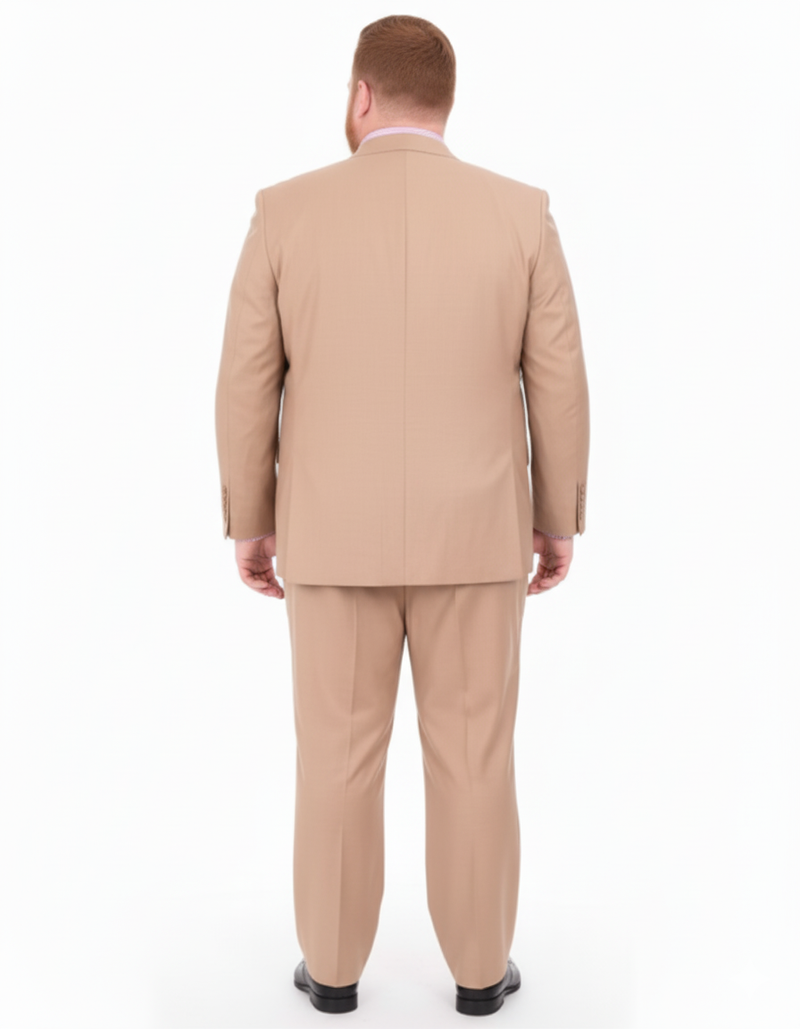 Men's Portly Executive Fit Solid Tan Light Brown Two Button 2 Piece Suit Executive Fit Suit - Mens Portly Suit