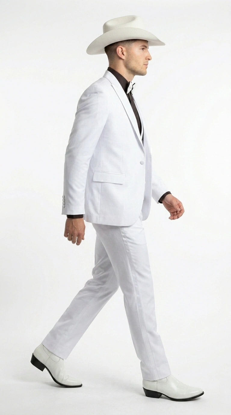 Men’s White Western Cowboy 3 Piece Tuxedo Suit, Formal Wedding Prom Groom Suit Set