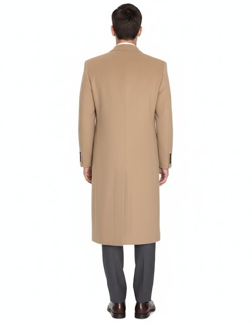 Mens Overcoat -Mens Long Wool Topcoats- Topcoat For Men-Men's Dress Coat Tan 4 Buttons Full Length Wool Cashmere Blend Overcoat Top Coat