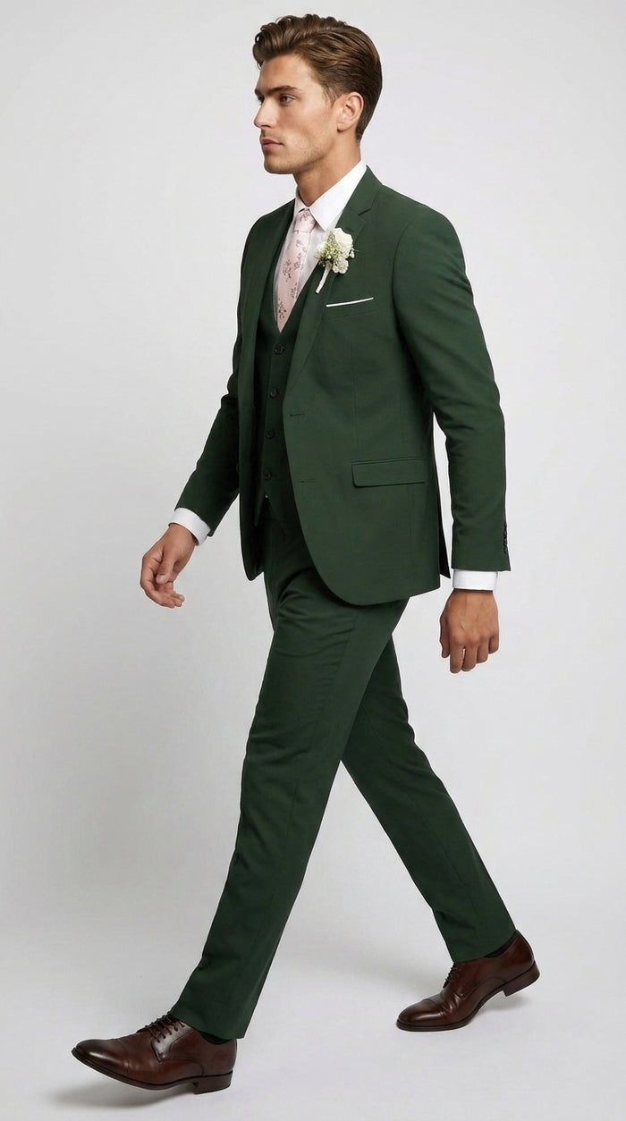 Men’s Forest Green 3 Piece Wedding Suit, Formal Groom Groomsmen Dress Suit Set