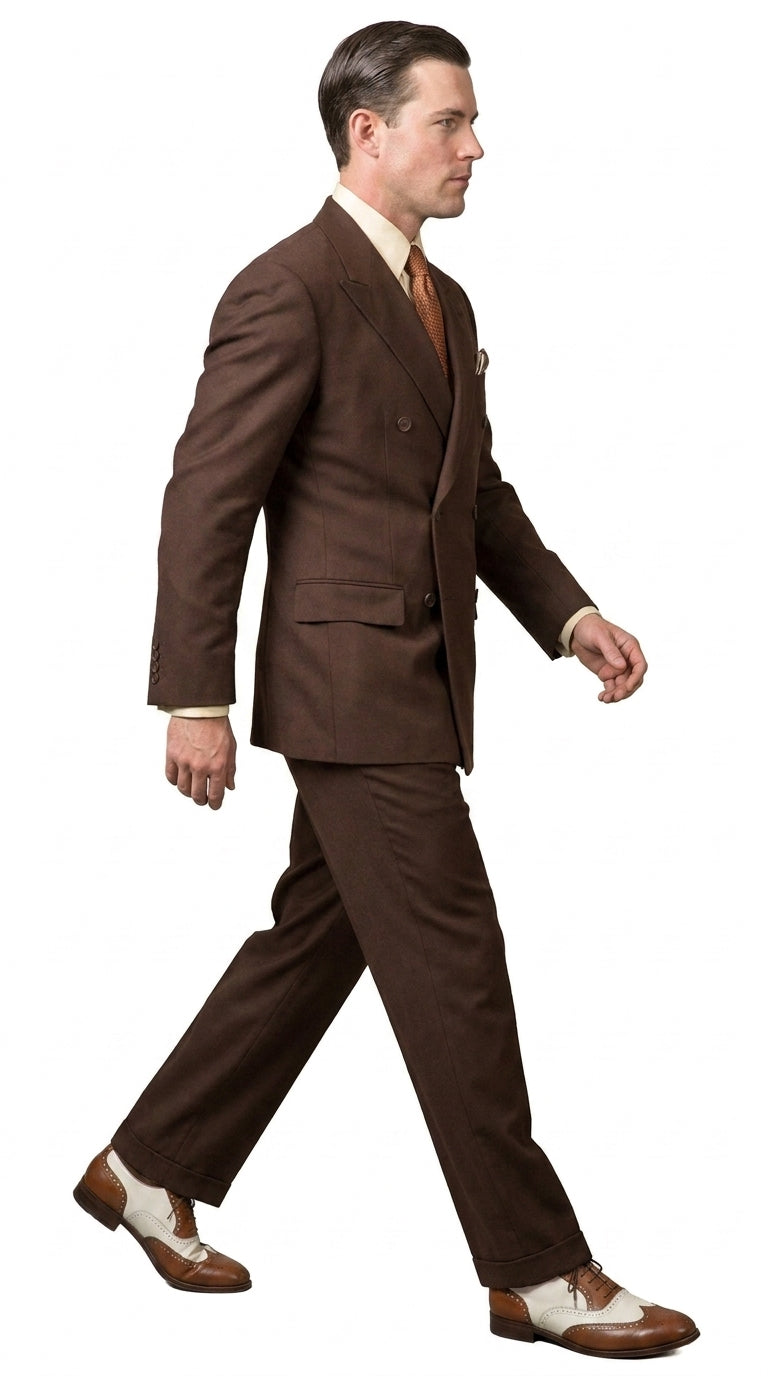 Men’s Brown Vintage Double Breasted Suit, Classic 1940s Style Formal Wedding Business Suit Set