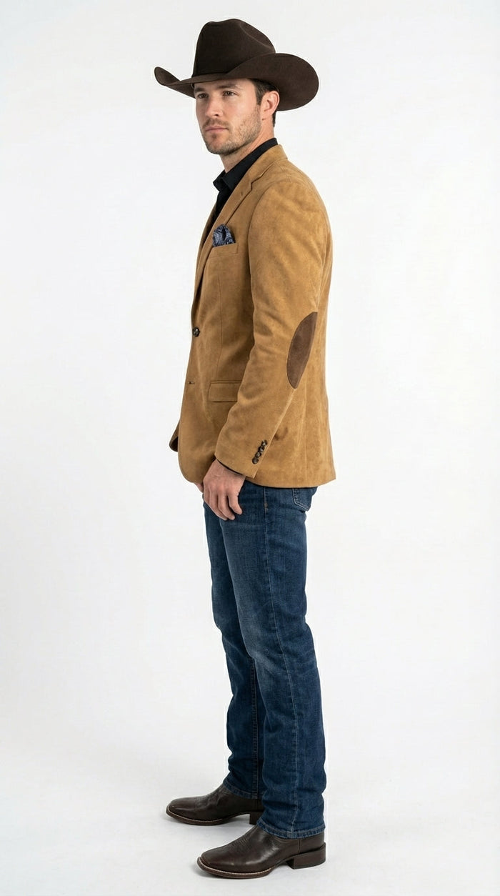 Men’s Camel Suede Cowboy Blazer – Camel Western Style Suede Sport Coat for Casual