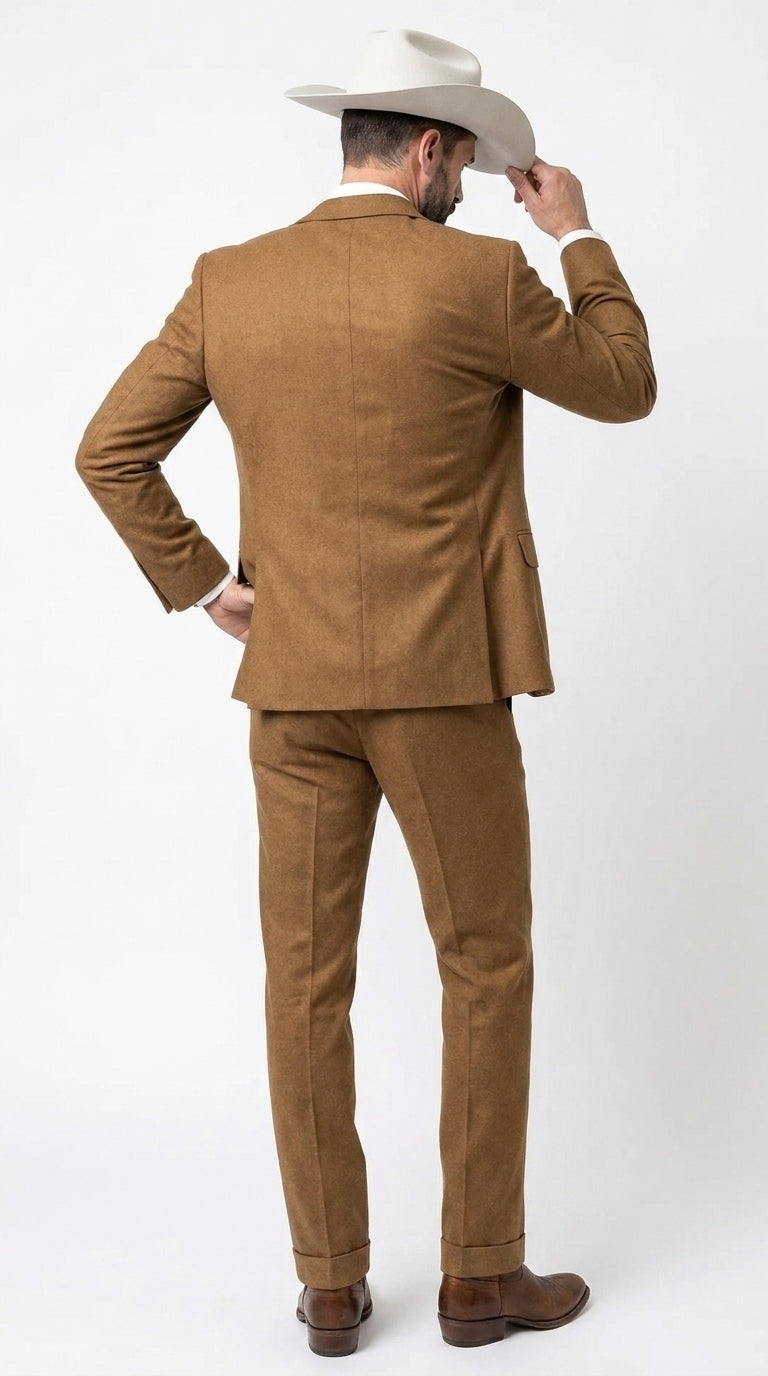 Men’s Tan Groom Outfit Country Wedding 3 Piece Suit Khaki Camel Color Modern Fit
