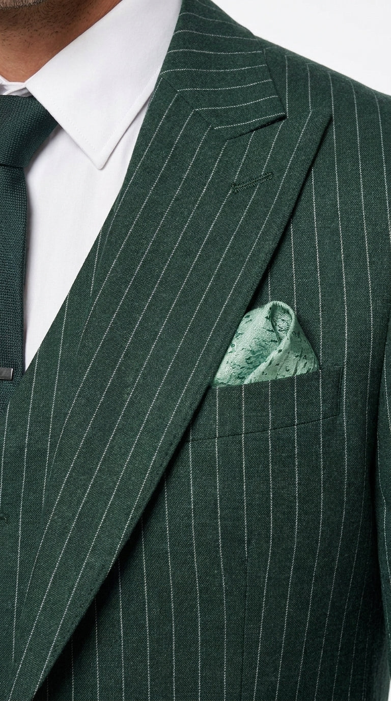 Men’s Hunter Green Pinstripe 3-Piece Suit – Vintage Wedding, Prom and Formal Suit with Matching Vest