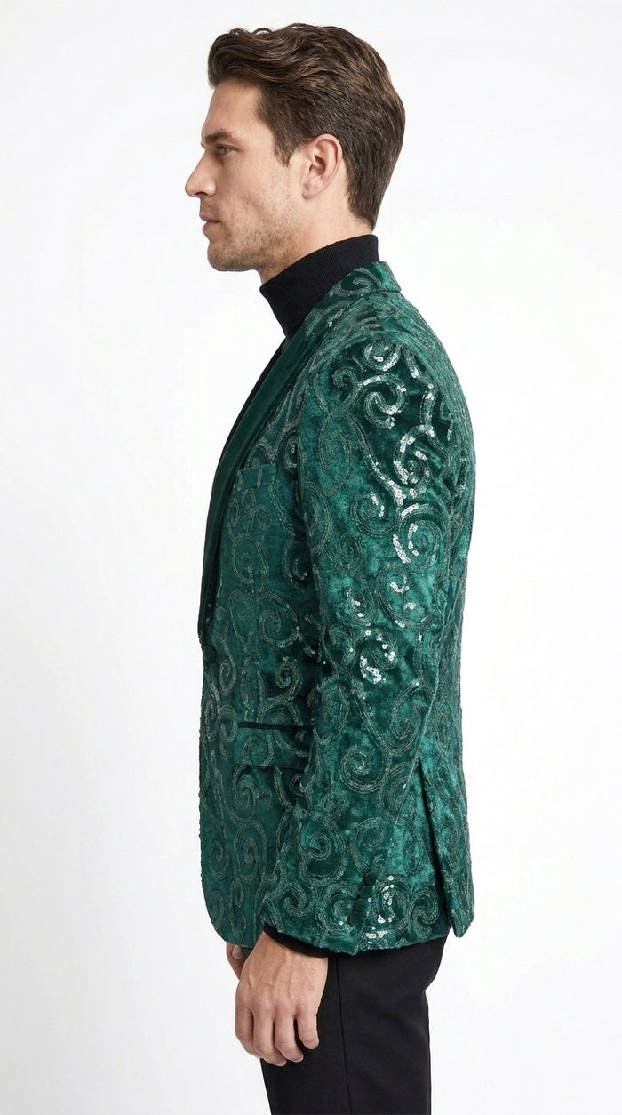 Men’s Emerald Green Paisley Dinner Jacket – Luxury Shawl Lapel Formal Blazer for Prom, Wedding & Tuxedo Events