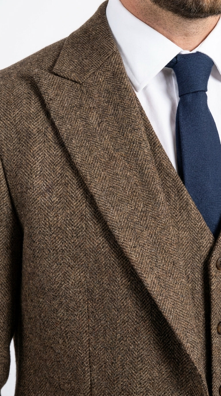 Peaky Blinder Men’s Brown Tweed 3-Piece Suit – Vintage Wedding, Business and Formal Suit with Matching Vest and Pants