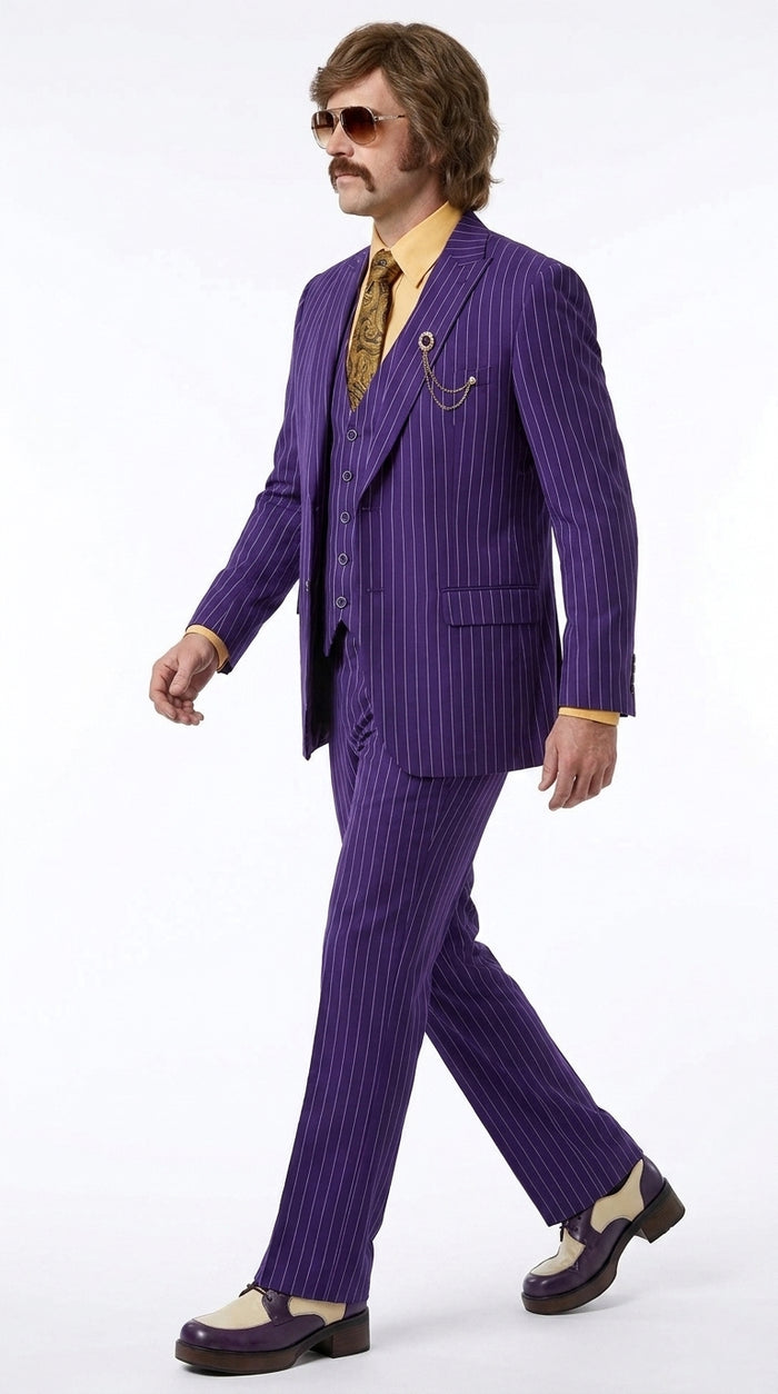 Men’s Purple Pinstripe 3-Piece Suit – 1970s Disco, Pimp, Retro Rockabilly and Party Suit