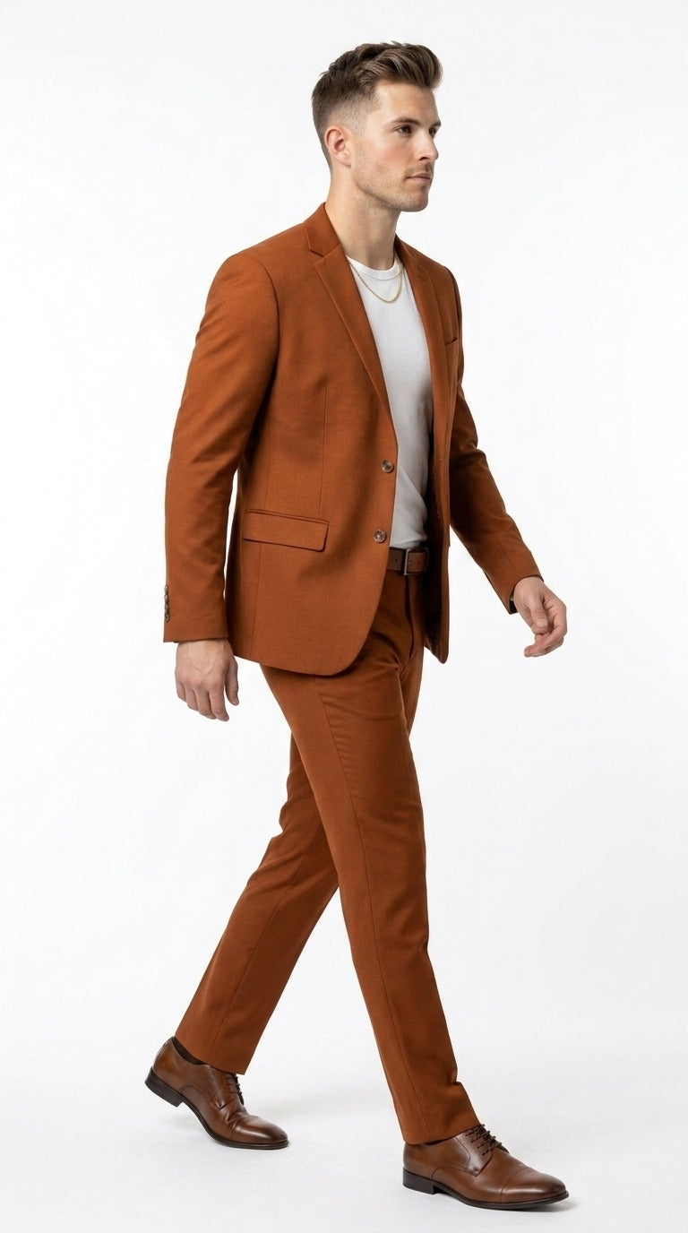 Men’s Burnt Orange Modern Fit Suit – Slim Fit Wedding, Prom and Formal 2-Piece Suit Copper Brick Color