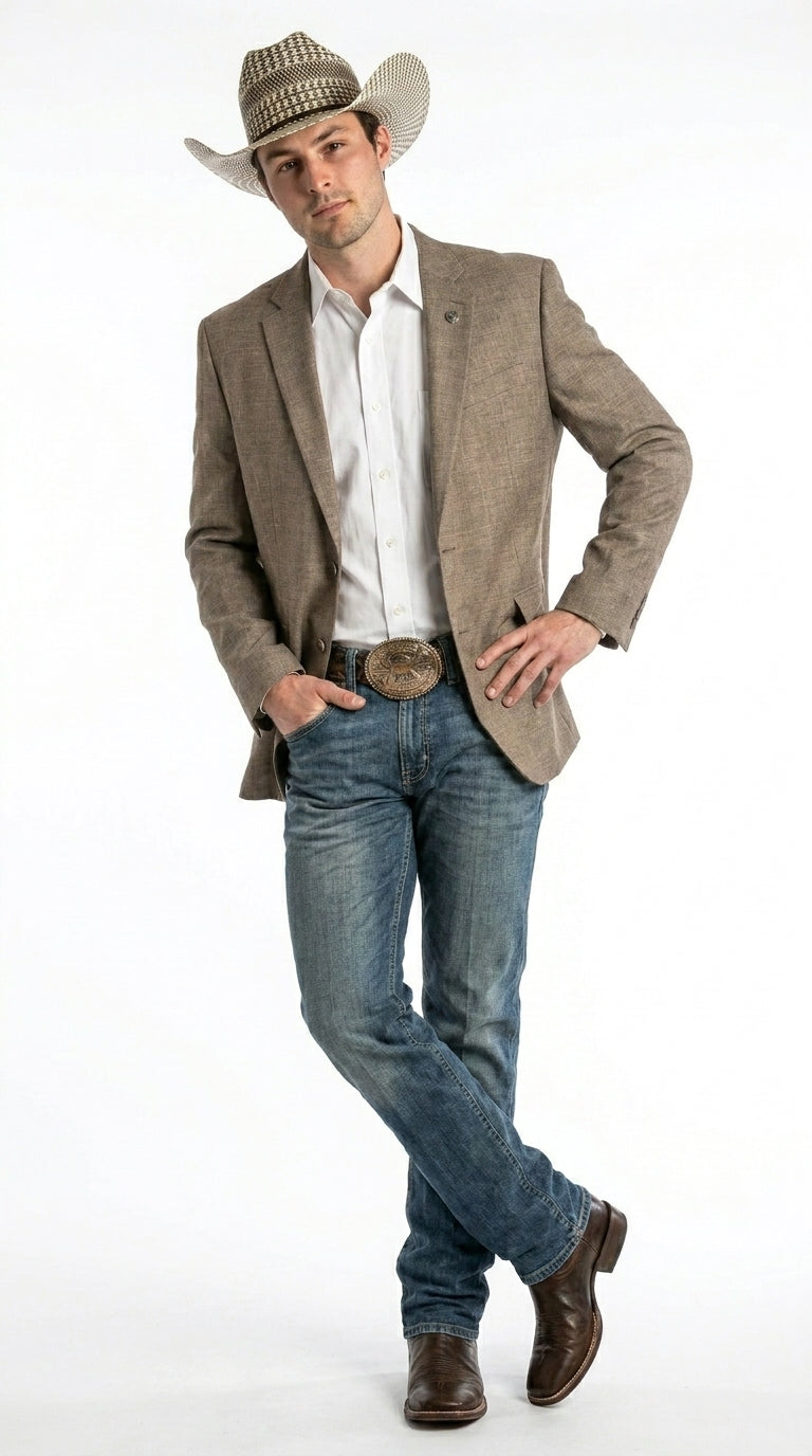 Men’s Dark Tan Taupe Light Brown Western Cowboy Blazer – Classic Country Style Jacket for Wedding, Casual Country Jacket Textured
