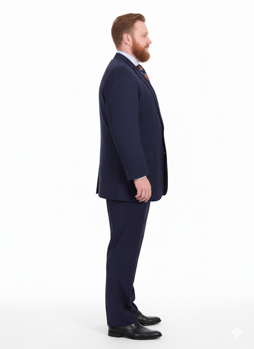 Mix And Match Suits Men's Super 130'S Textured Portly Fit Dark Navy Blue Suit For Men 2 Button Suit Executive Fit Suit - Mens Portly Suit