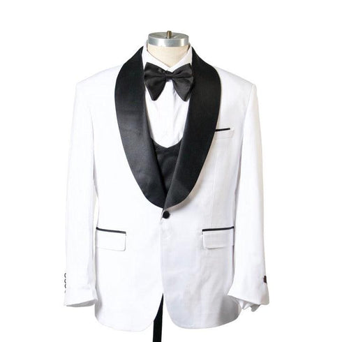 1 BUTTON SHAWL LAPEL TUXEDO WITH VEST - WHITE & BLACK - AlbertoNardoniStore