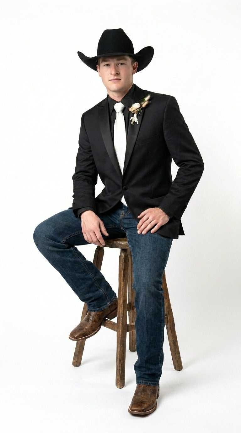 Men's Black Tuxedo Western Blazer – Cowboy Style Formal Sport Coat