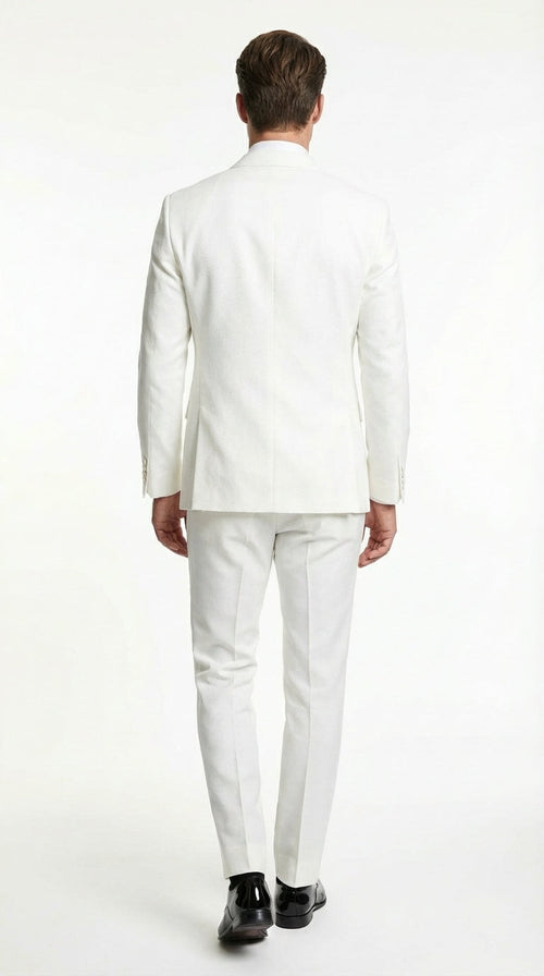 Mens White Wedding Tuxedo Suit – Formal Groom Suit Set Classic Dinner Jacket + White Tuxedo Shirt + Black Bow Tie