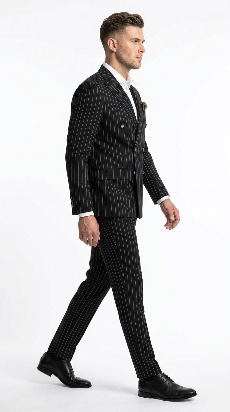 Men's Black Pinstripe Tuxedo Suit – Classic  & 1920s Gangster Formal Wear Vintage 1940s 1930s Look