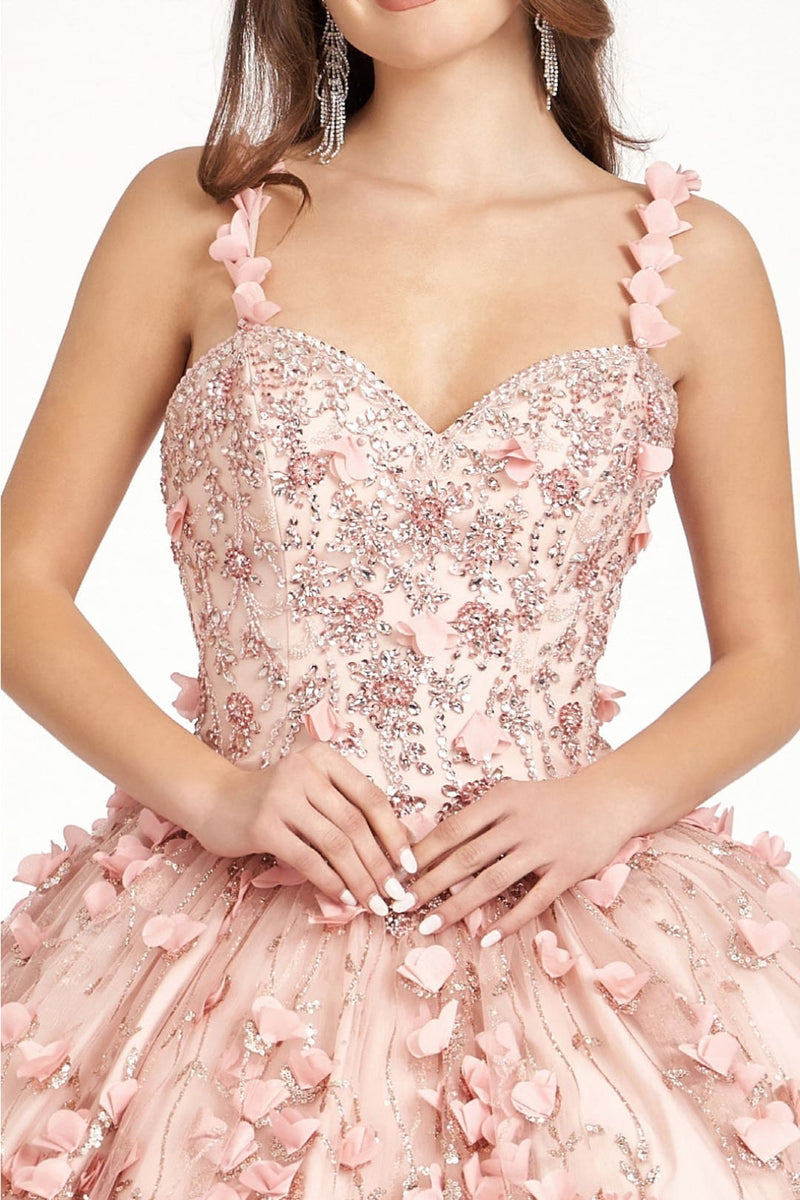 Blush Quinceanera Dress 3D Applique Sleeveless Ball Gown by Elizabeth K GL1959