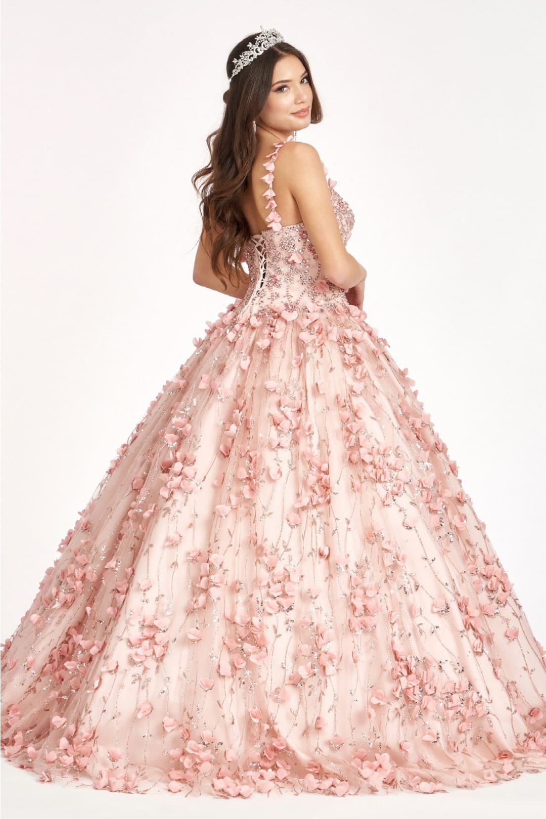 Blush Quinceanera Dress 3D Applique Sleeveless Ball Gown by Elizabeth K GL1959