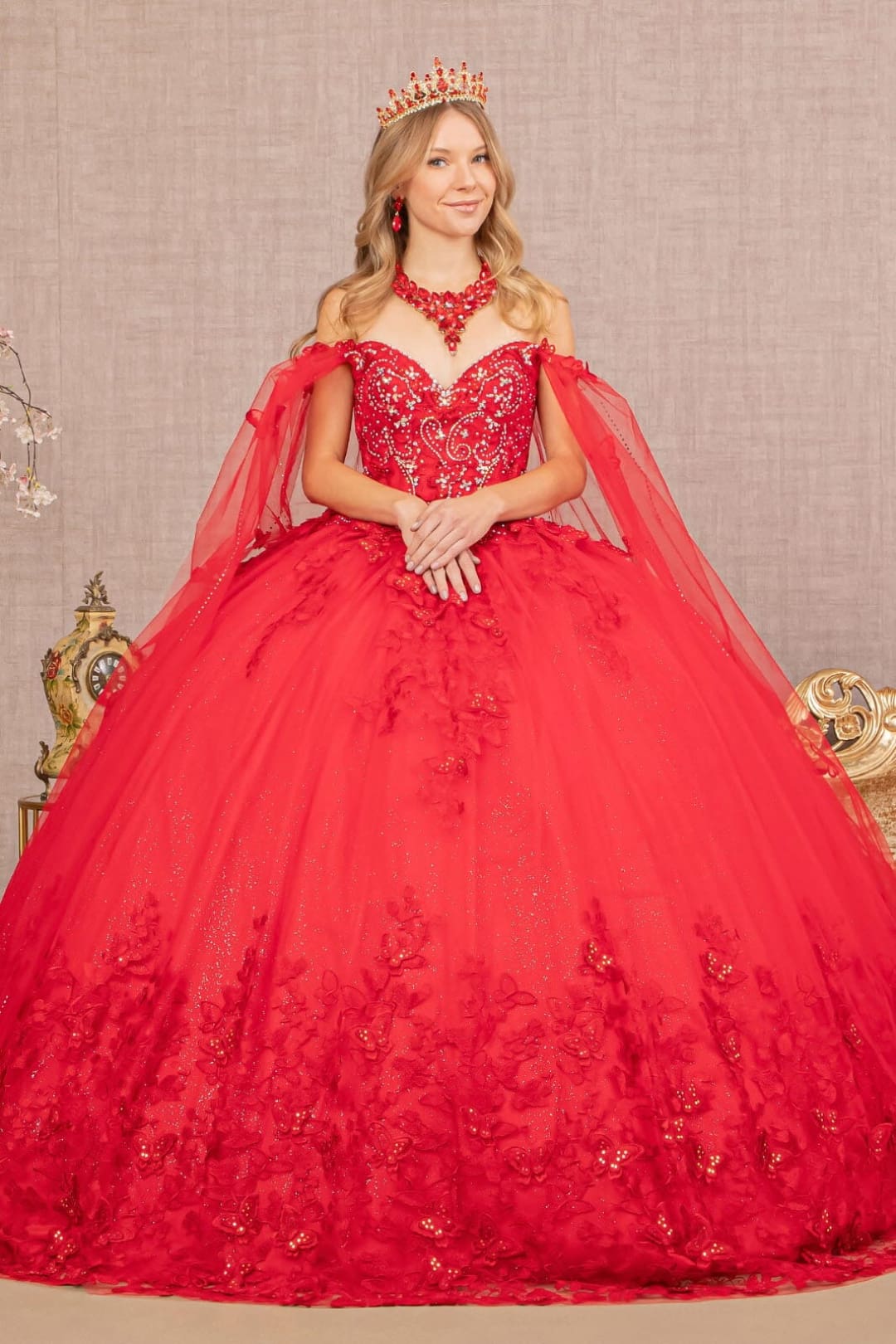 3D Butterfly Cape Sleeve Ball Gown by Elizabeth KGL3110