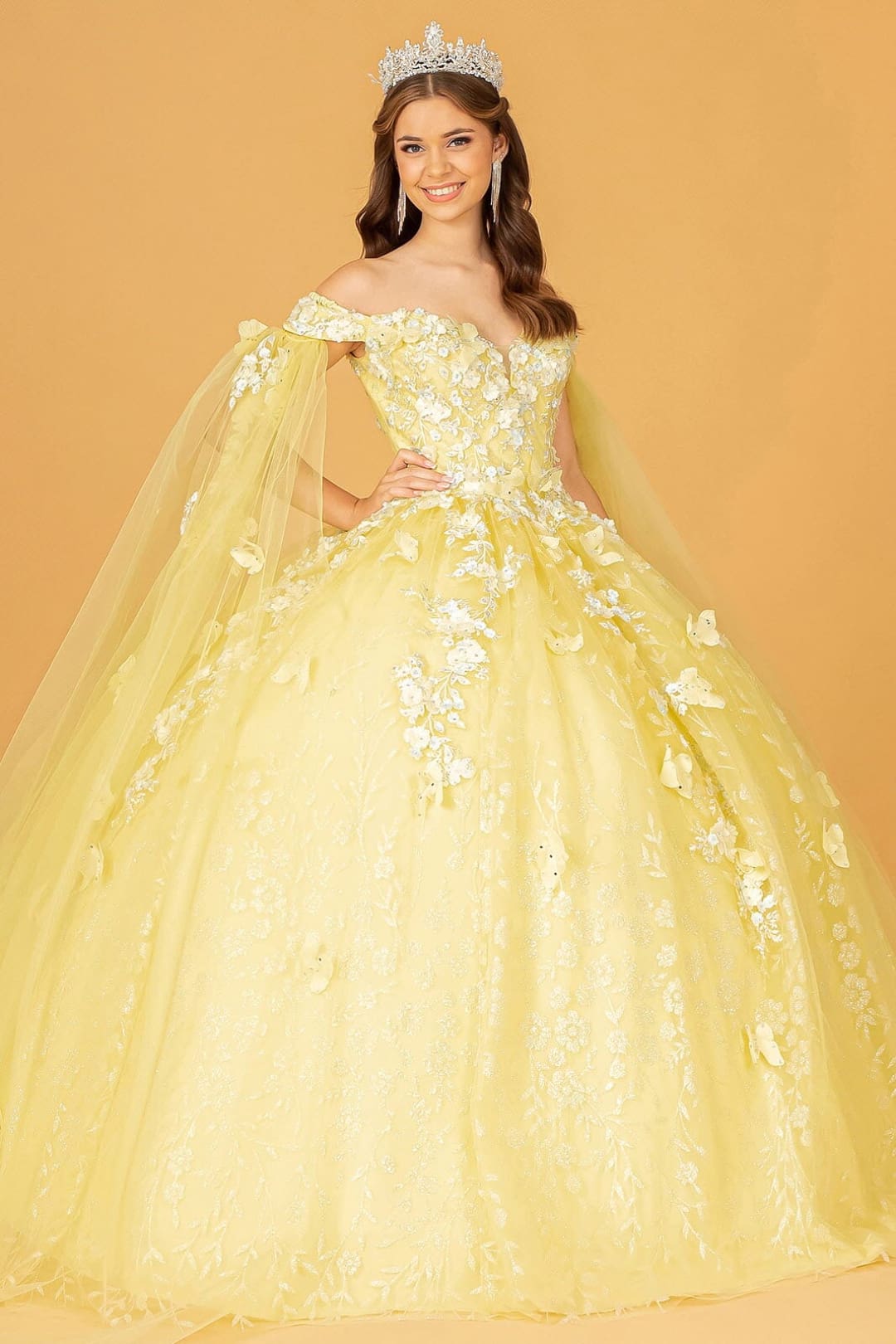 3D Butterfly Cape Sleeve Ball Gown by Elizabeth KGL3111