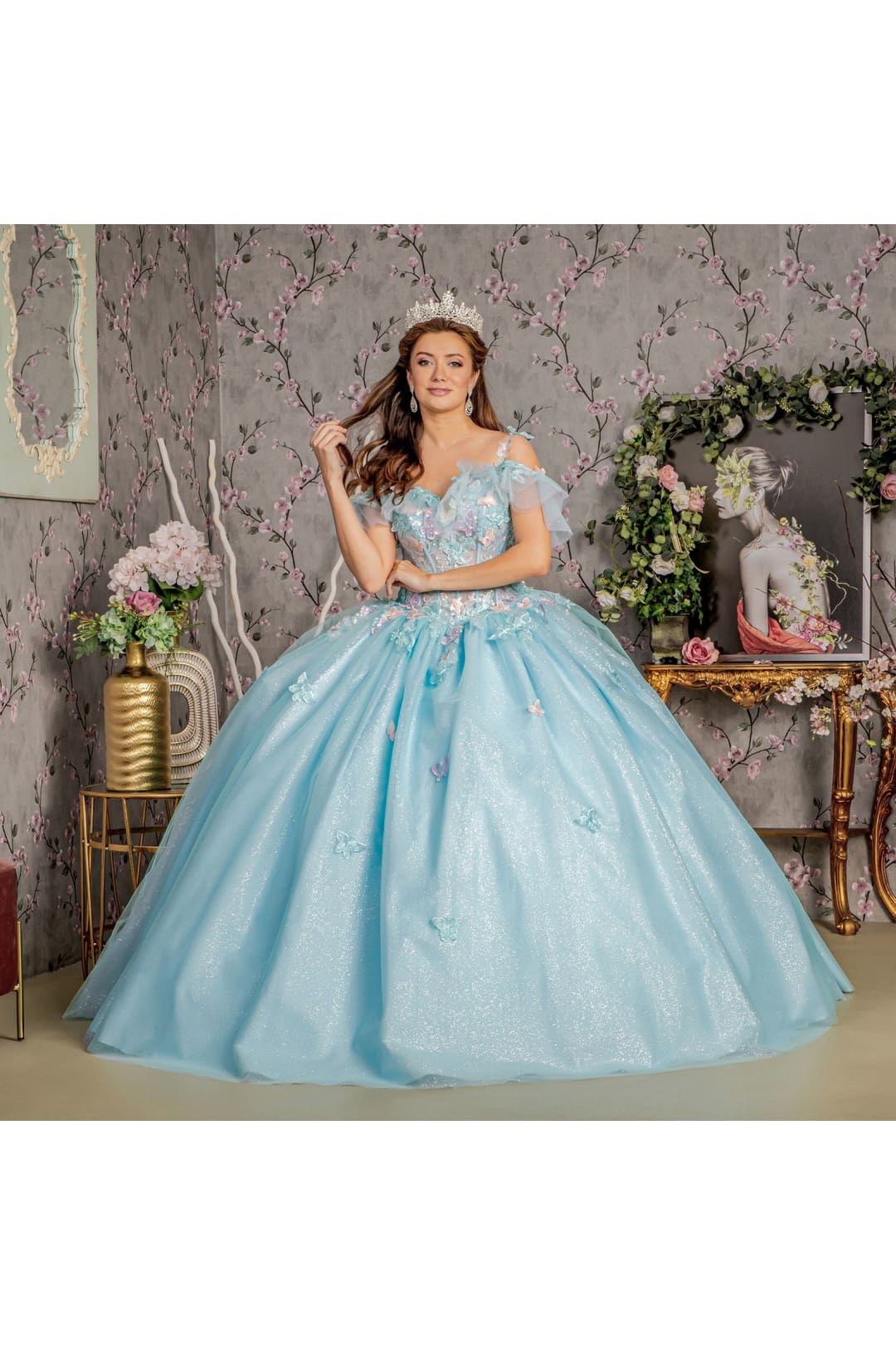3D Butterfly Cold Shoulder Ball Gown by GLS Gloria GL3483