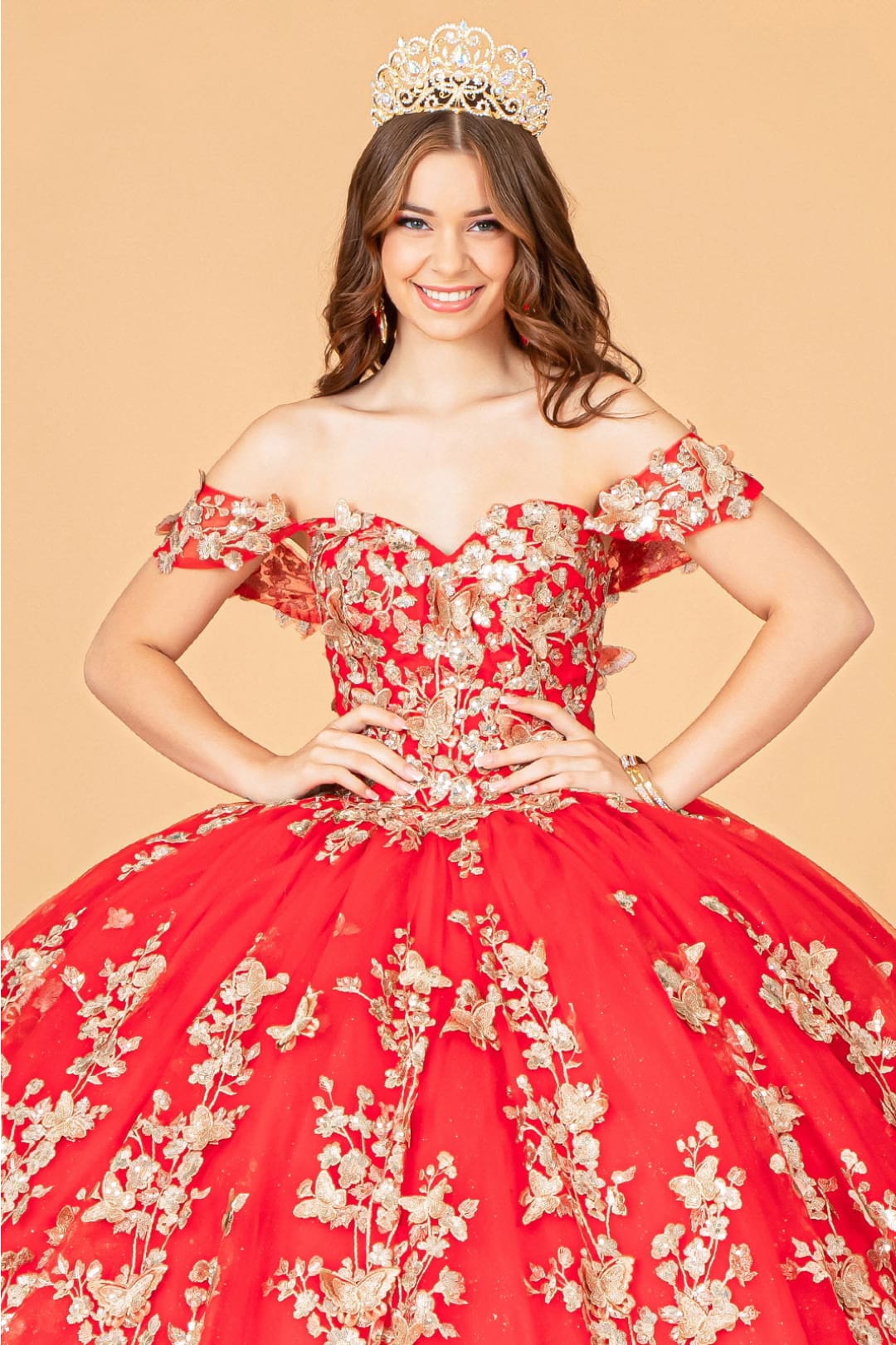 3D Butterfly Off Shoulder Ball Gown by Elizabeth KGL3077