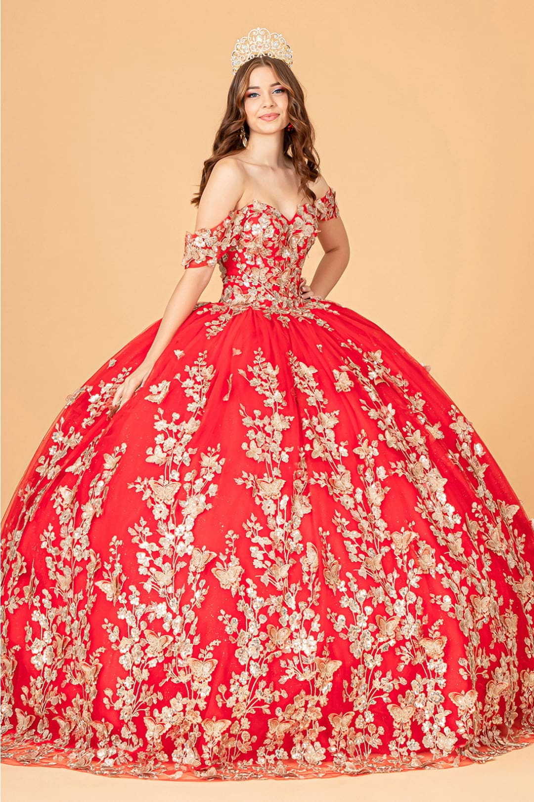 3D Butterfly Off Shoulder Ball Gown by Elizabeth KGL3077