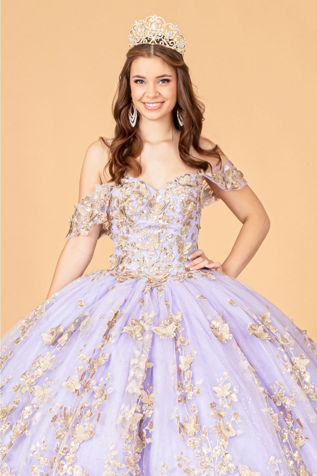3D Butterfly Off Shoulder Ball Gown by Elizabeth KGL3077