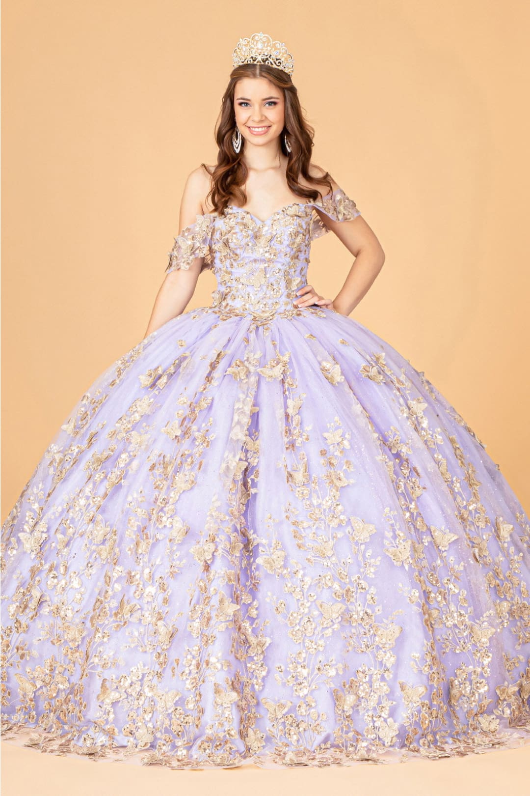 3D Butterfly Off Shoulder Ball Gown by Elizabeth KGL3077