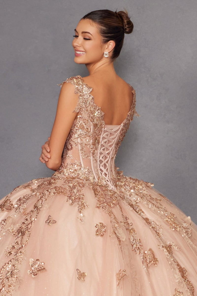 3D Butterfly Off Shoulder Ball Gown by Juliet JT1485J
