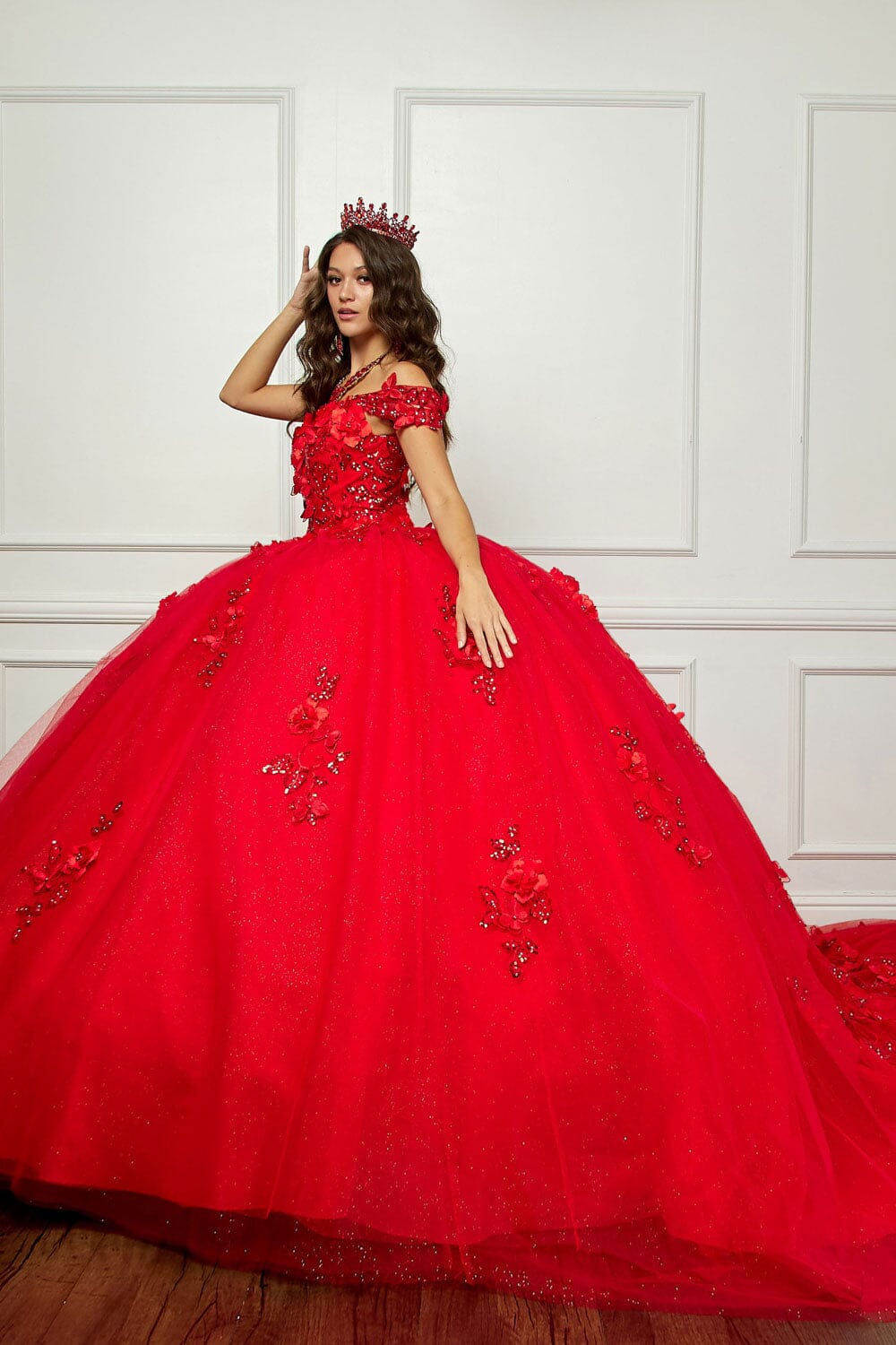 3D Butterfly Off Shoulder Ball Gown by Bella Princess PQ1028