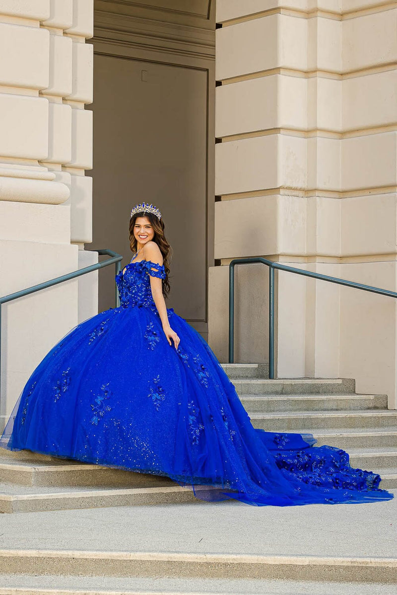3D Butterfly Off Shoulder Ball Gown by Bella Princess PQ1028