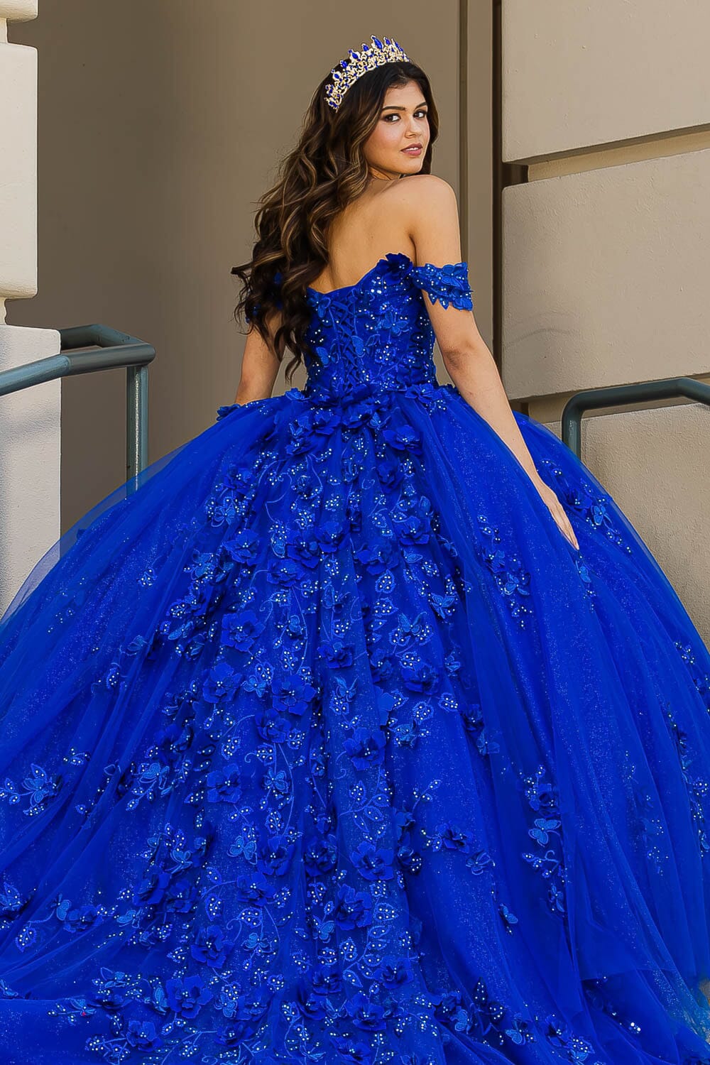 3D Butterfly Off Shoulder Ball Gown by Bella Princess PQ1028
