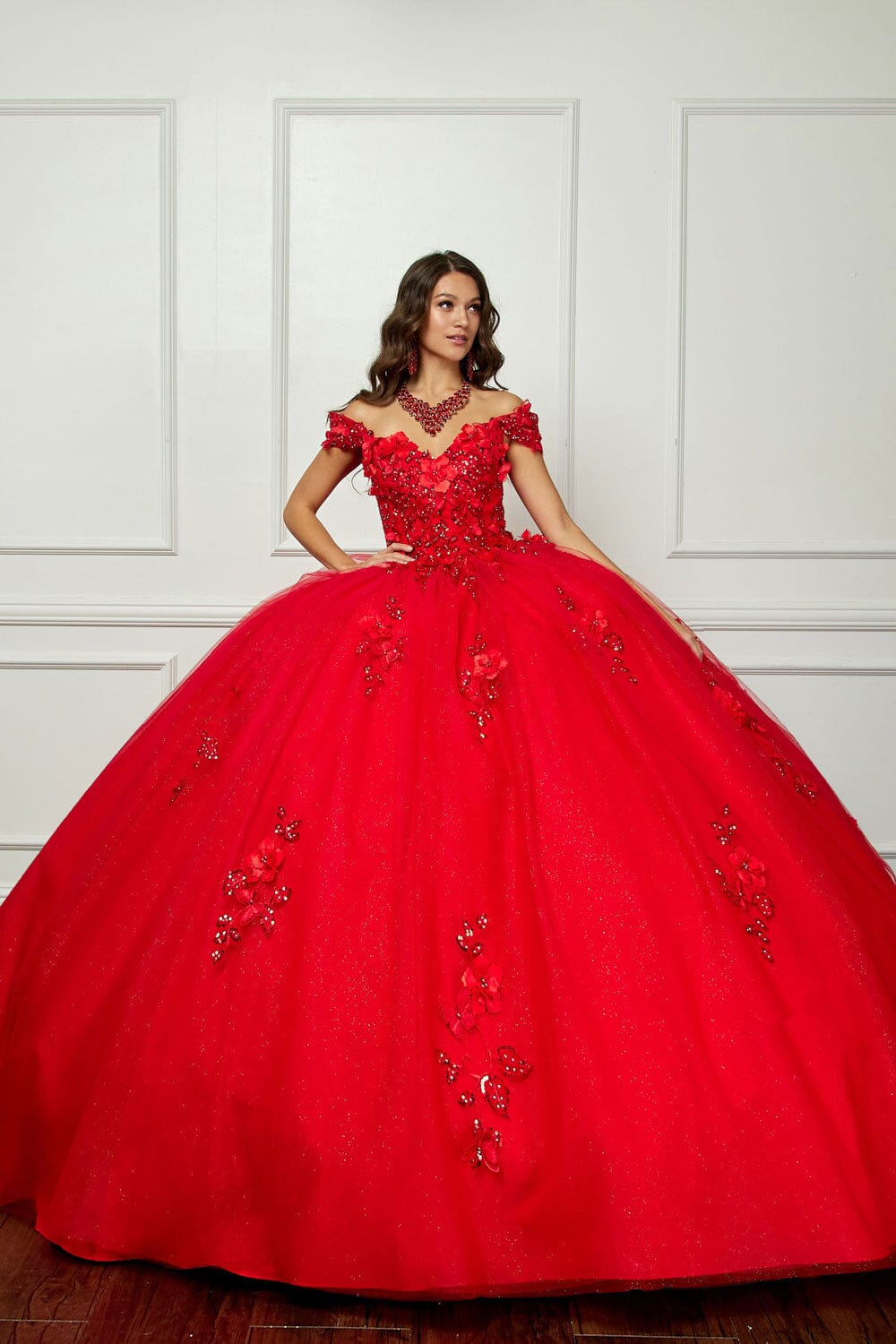 3D Butterfly Off Shoulder Ball Gown by Bella Princess PQ1028