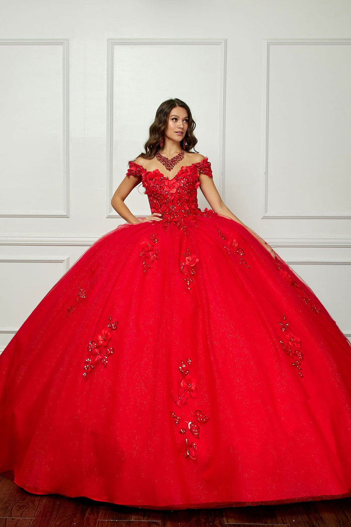 3D Butterfly Off Shoulder Ball Gown by Bella Princess PQ1028