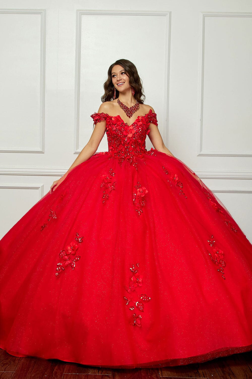 3D Butterfly Off Shoulder Ball Gown by Bella Princess PQ1028