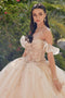 Juliet 1448J 3D Butterfly Appliqué Off Shoulder Glitter Tulle Corset Quinceanera Dress
