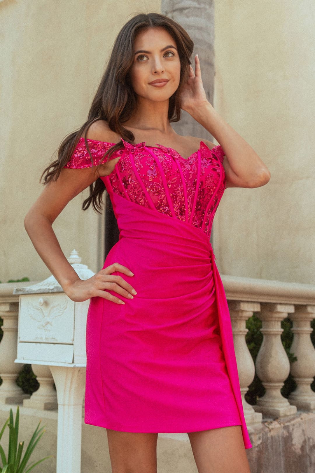 3D Butterfly Off-Shoulder Dress by Elizabeth KGS3509