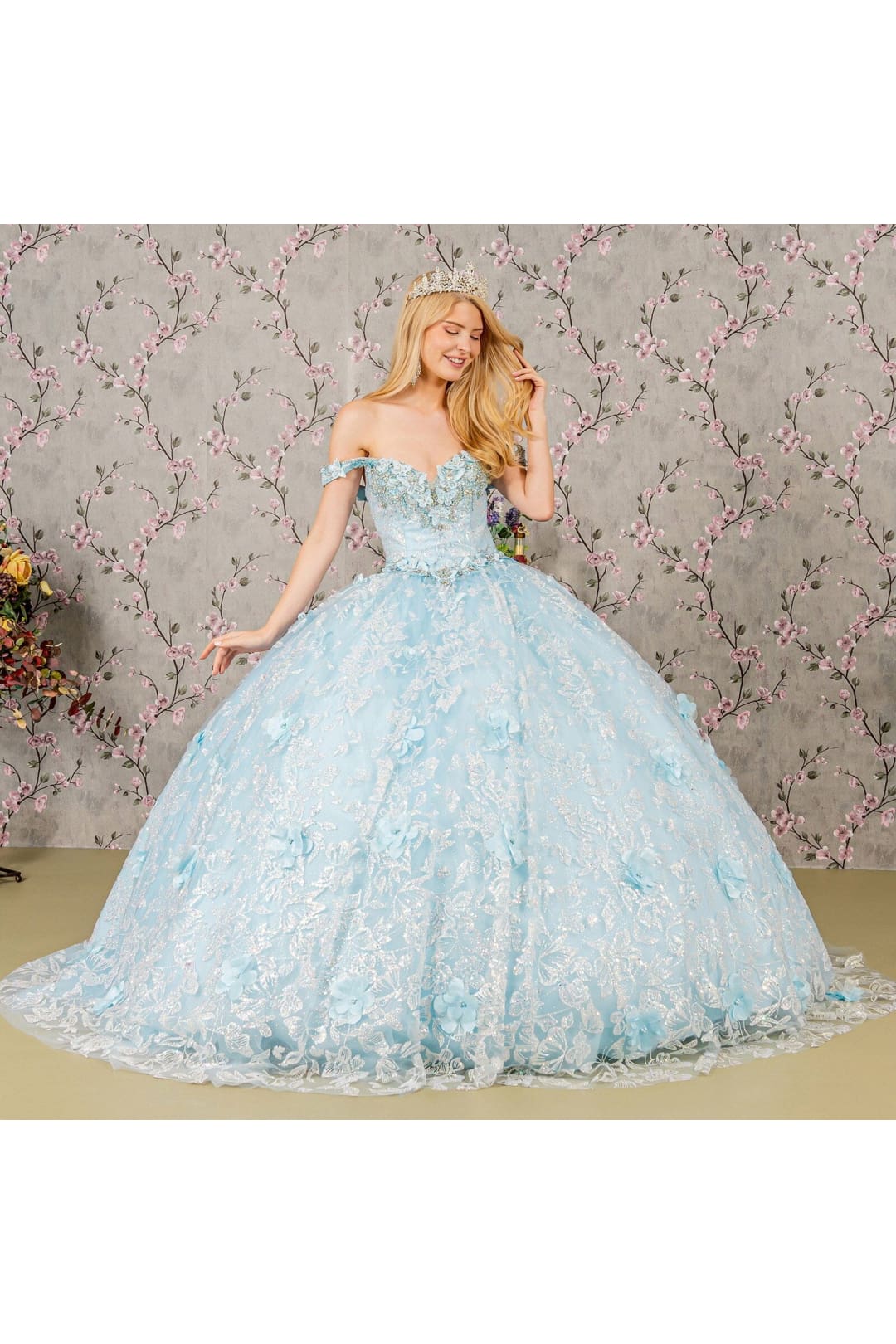 3D Butterfly Sleeveless Ball Gown by Elizabeth K GL3183
