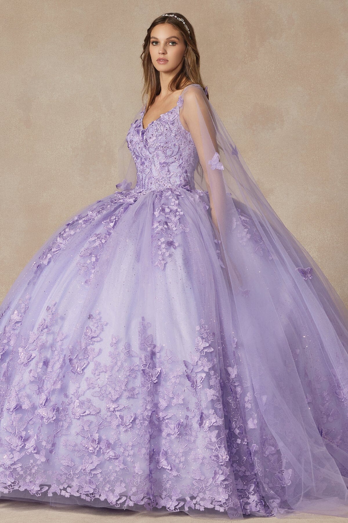 Juliet 1442 3D Butterfly Appliqué Glitter Tulle Sleeveless Quinceanera Dress