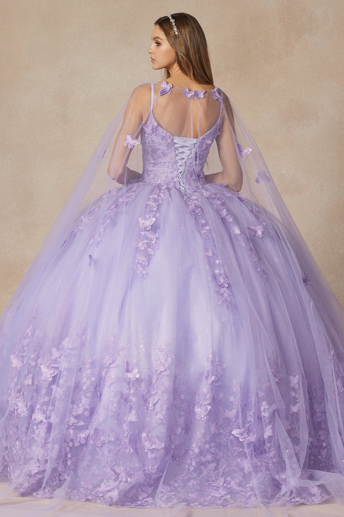 Juliet 1442 3D Butterfly Appliqué Glitter Tulle Sleeveless Quinceanera Dress