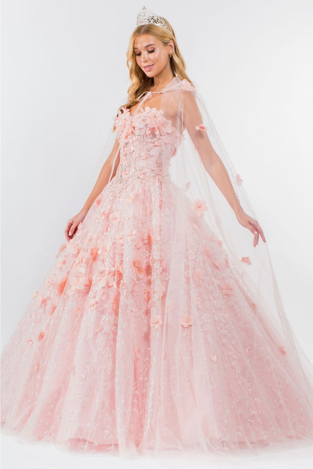 3D Floral Cape Ball Gown by Elizabeth KGL1939