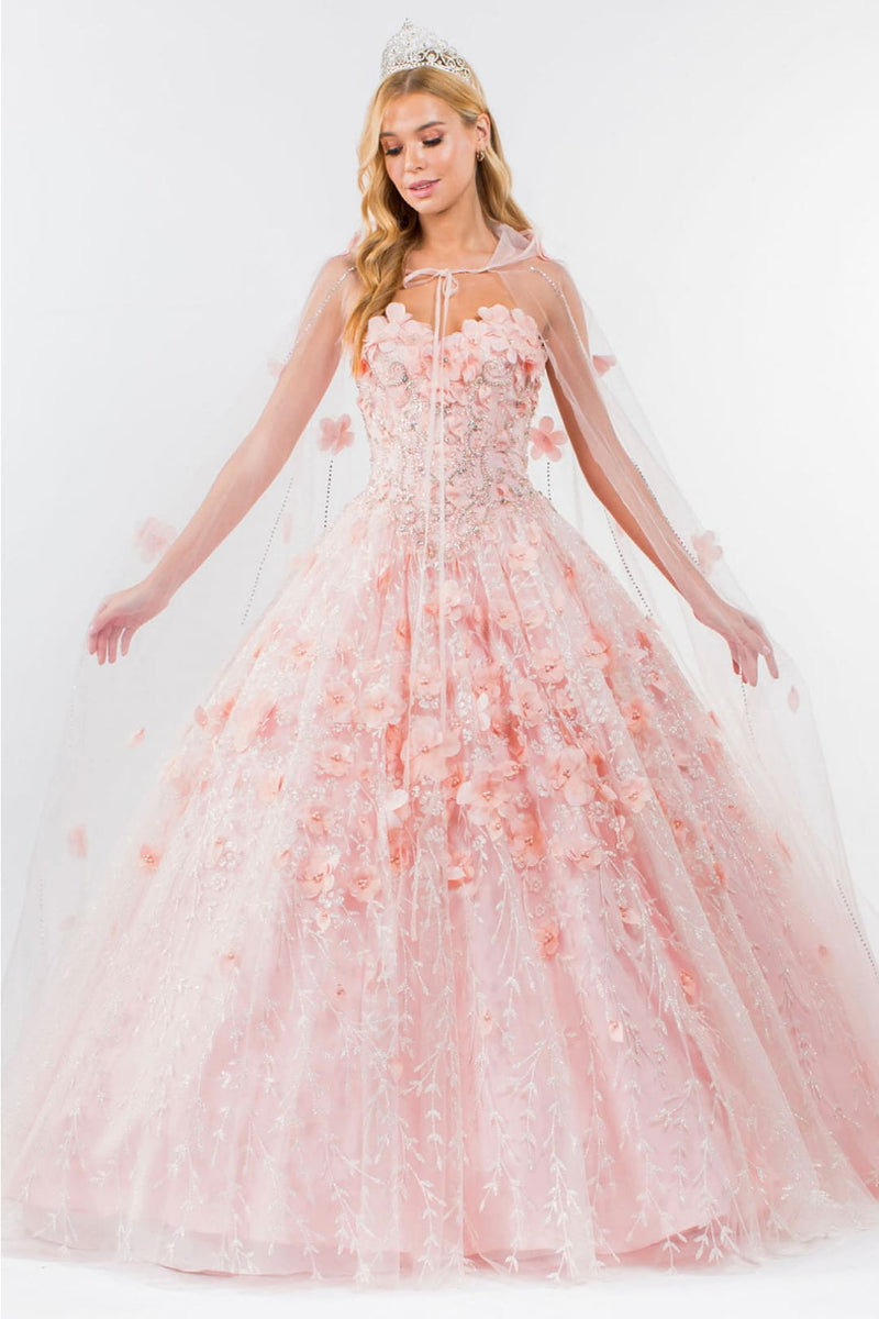 3D Floral Cape Ball Gown by Elizabeth KGL1939