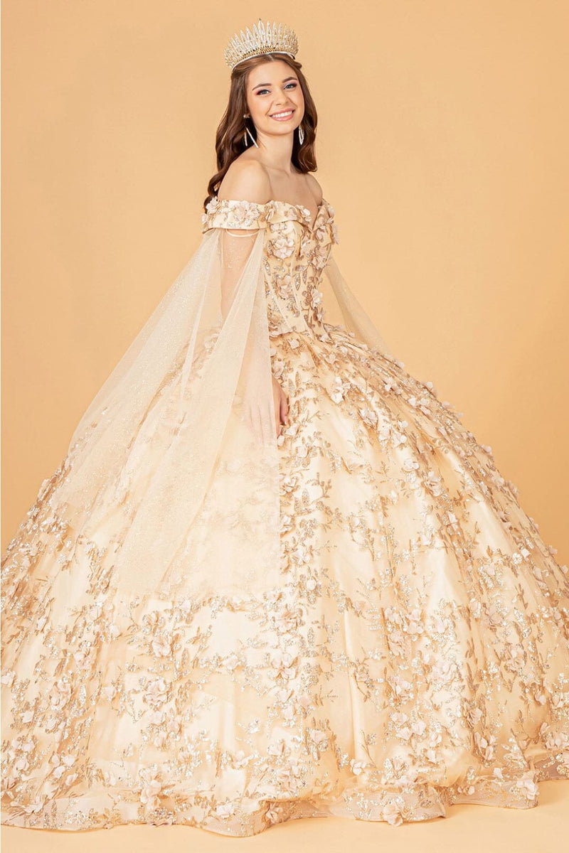 Cape Sleeve Ball Gown Off the Shoulder Quinceanera Dress by Elizabeth K GL1970
