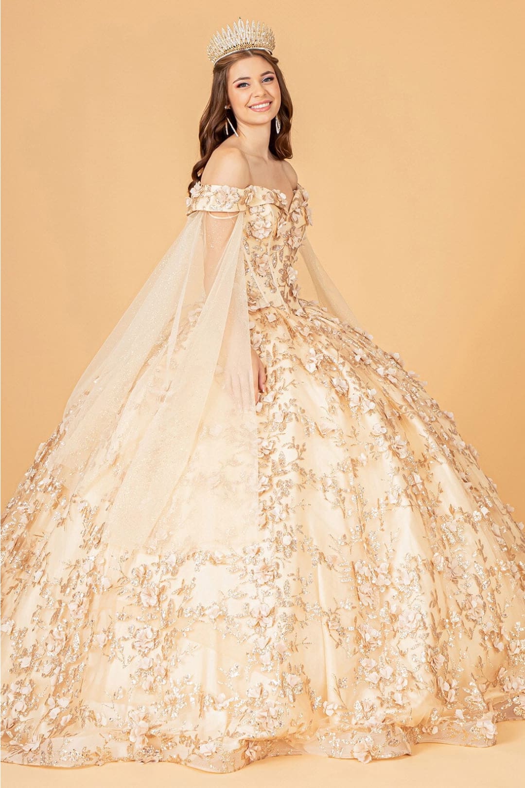 Cape Sleeve Ball Gown Off the Shoulder Quinceanera Dress by Elizabeth K GL1970