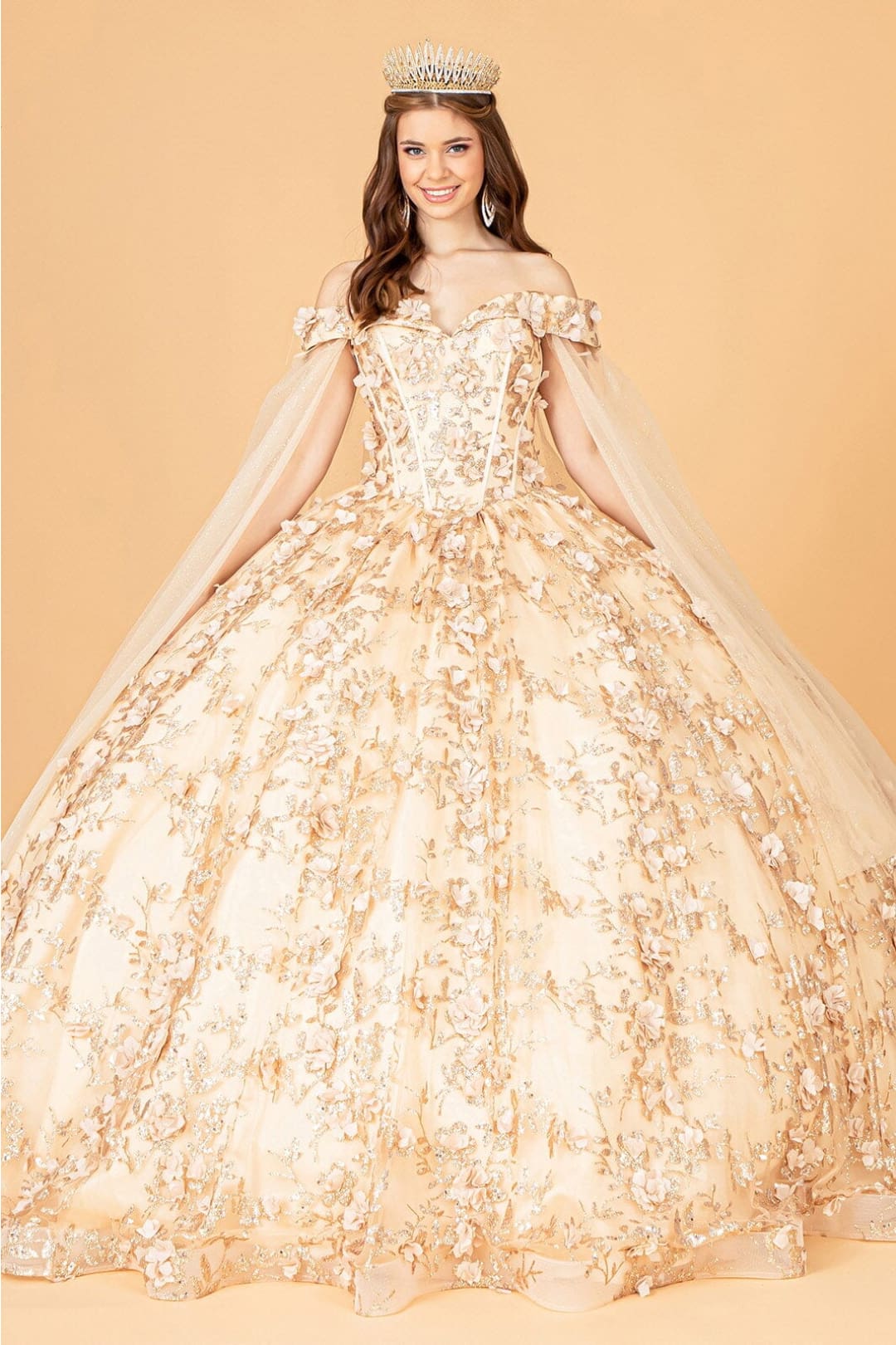 Cape Sleeve Ball Gown Off the Shoulder Quinceanera Dress by Elizabeth K GL1970