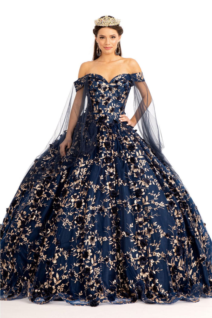 Cape Sleeve Ball Gown Off the Shoulder Quinceanera Dress by Elizabeth K GL1970