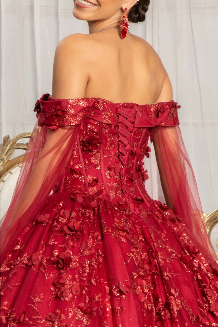 Cape Sleeve Ball Gown Off the Shoulder Quinceanera Dress by Elizabeth K GL1970