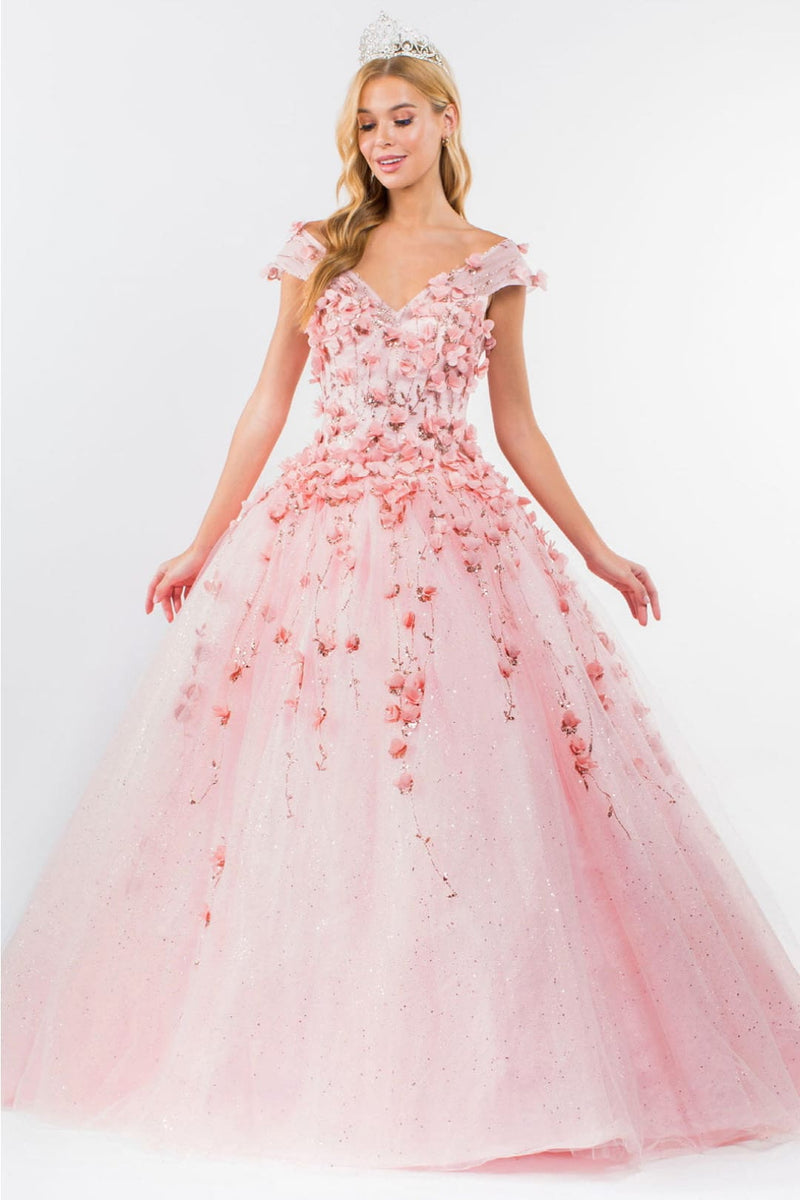 3D Floral Cape Sleeve Ball Gown by Elizabeth KGL1974